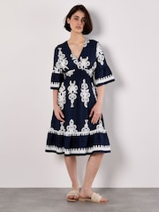 Apricot Blue Floral Print Baroque Smock Border Dress - Image 2 of 5