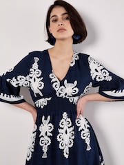 Apricot Blue Floral Print Baroque Smock Border Dress - Image 3 of 5
