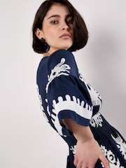 Apricot Blue Floral Print Baroque Smock Border Dress - Image 4 of 5