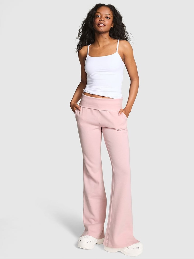 Victoria's Secret PINK Dolhouse Pink Flared Fleece Fold Over Joggers - Image 1 of 3 Victoria's Secret PINK Dolhouse Pink Flared Fleece Fold Over Joggers - Image 1 of 3
