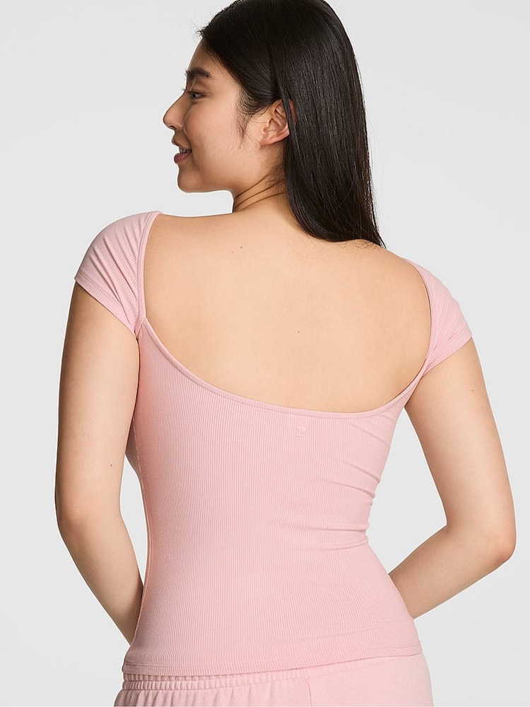 Victoria's Secret PINK Dollhouse Pink Ribbed T-Shirt - Image 2 of 2 Victoria's Secret PINK Dollhouse Pink Ribbed T-Shirt - Image 2 of 2