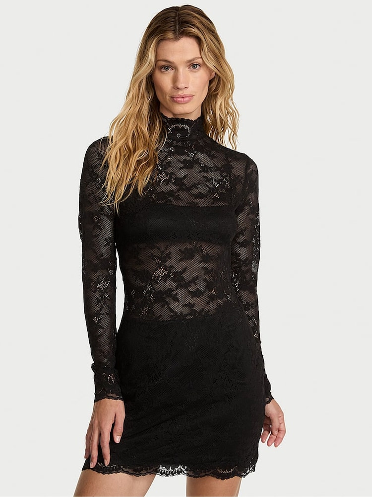 Victoria's Secret Black Lace Mini Dress Set - Image 1 of 2 Victoria's Secret Black Lace Mini Dress Set - Image 1 of 2