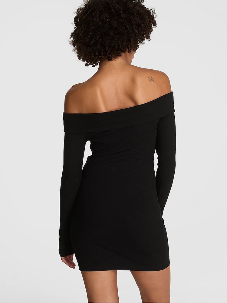 Victoria's Secret PINK Black Off The Shoulder Ribbed Dress - Image 2 of 3