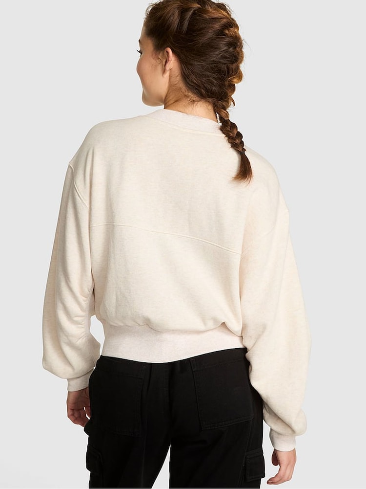 Victoria's Secret PINK Natural Heather White Cropped Fleece Cardigan - Image 2 of 2 Victoria's Secret PINK Natural Heather White Cropped Fleece Cardigan - Image 2 of 2
