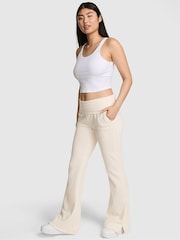 Victoria's Secret PINK Natural Heather White Flared Fleece Fold Over Joggers - Image 1 of 3