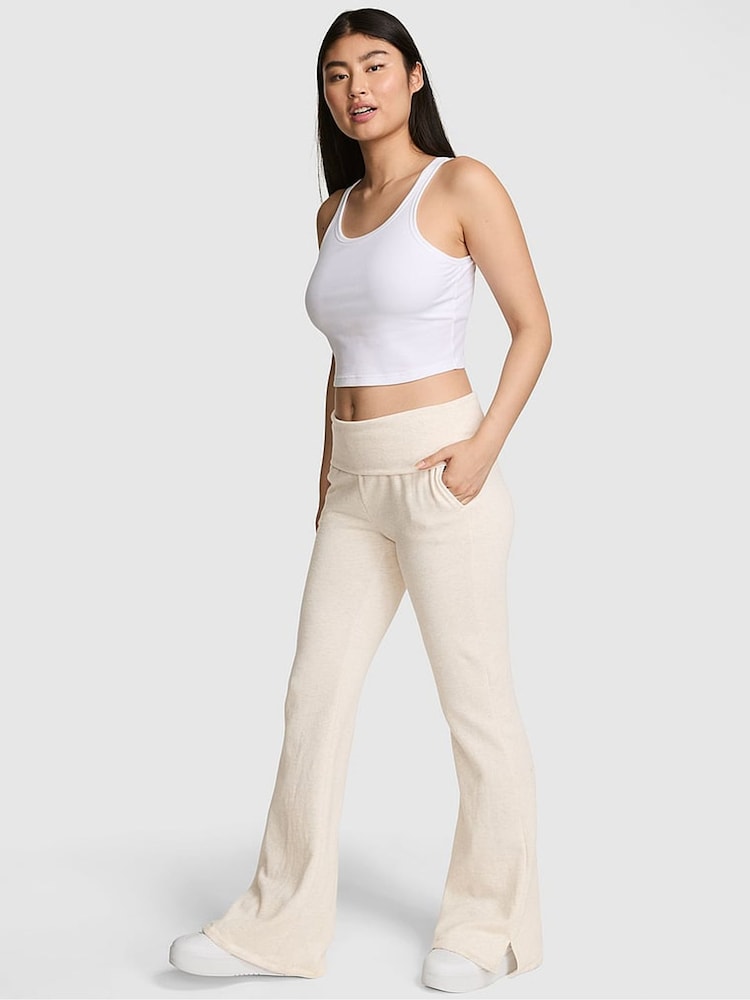 Victoria's Secret PINK Natural Heather White Flared Fleece Fold Over Joggers - Image 1 of 3