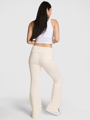 Victoria's Secret PINK Natural Heather White Flared Fleece Fold Over Joggers - Image 2 of 3