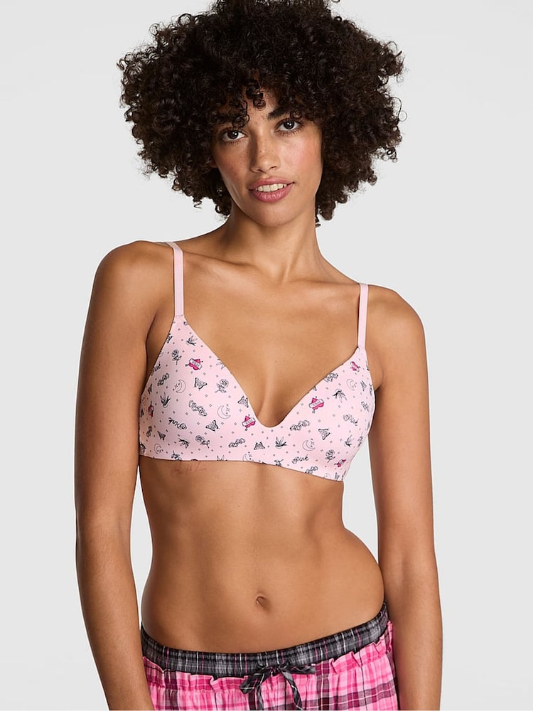 Victoria's Secret PINK Pink Tattoo Print Non Wired Lightly Lined Bra - Image 1 of 2