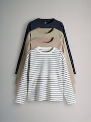 The Set Navy/Stripe/Neutral/Khaki 4 Pack Heavyweight Long Sleeve T-Shirts - Image 1 of 7