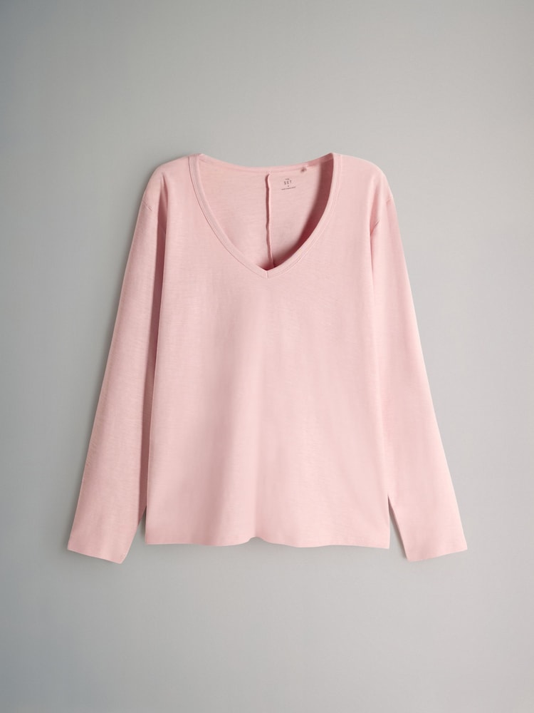 Essentials Women's Trui met lange mouwen en V-hals van 100% katoen, Wit, XS