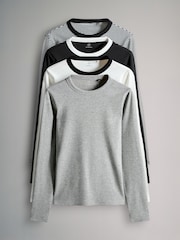 The Set Black/White/Grey/Stripe 4 Pack Rib Contrast Long Sleeve T-Shirts - Image 1 of 7