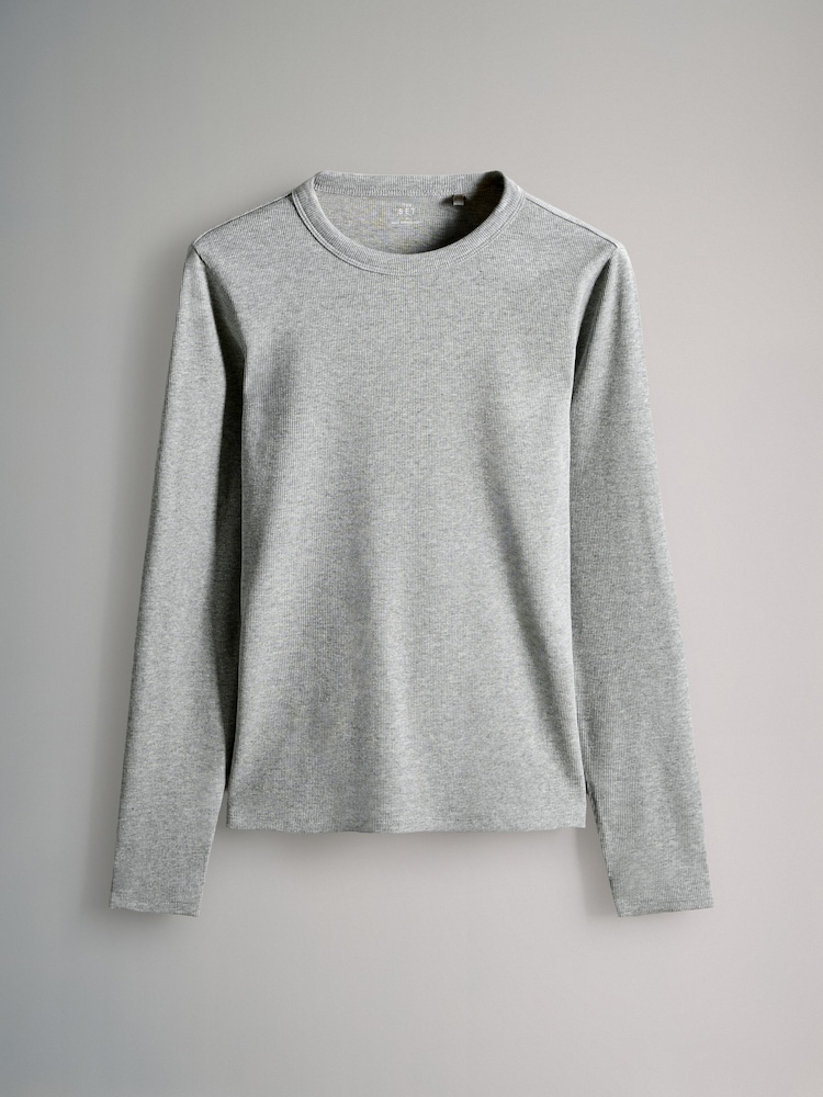 The Set Black/White/Grey/Stripe 4 Pack Rib Contrast Long Sleeve T-Shirts - Image 2 of 7