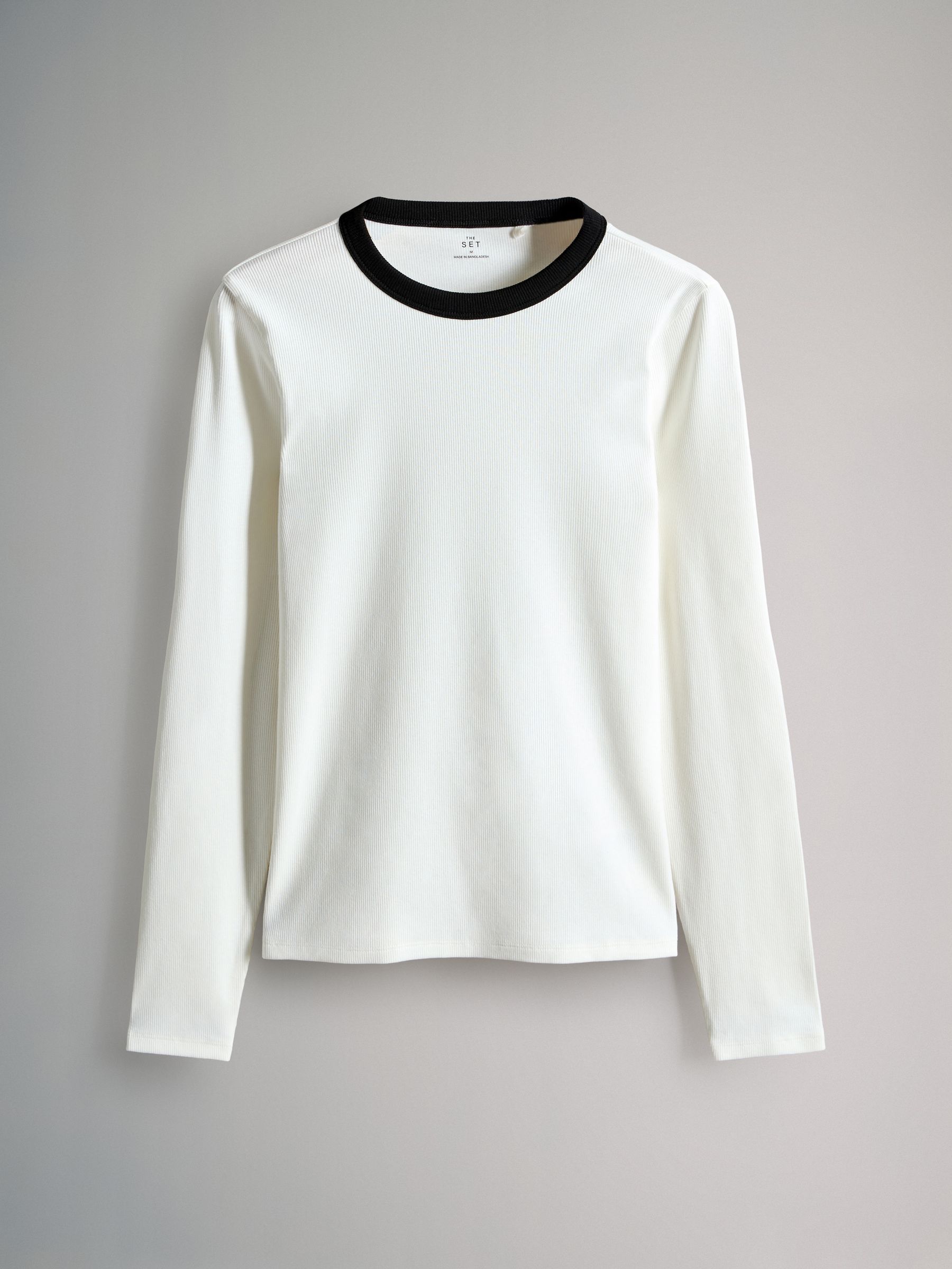 Buy The Set 4 Pack Long Sleeve Ribbed T-Shirts Black/White/Grey