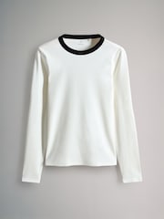 The Set Black/White/Grey/Stripe 4 Pack Rib Contrast Long Sleeve T-Shirts - Image 3 of 7
