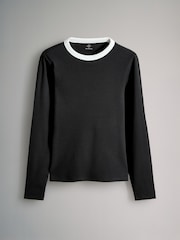 The Set Black/White/Grey/Stripe 4 Pack Rib Contrast Long Sleeve T-Shirts - Image 4 of 7