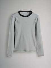 The Set Black/White/Grey/Stripe 4 Pack Rib Contrast Long Sleeve T-Shirts - Image 5 of 7