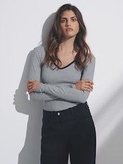 The Set Black/White/Grey/Stripe 4 Pack V-Neck Ribbed Long Sleeve T-Shirts - Image 1 of 12