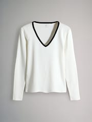 The Set Black/White/Grey/Stripe 4 Pack V-Neck Ribbed Long Sleeve T-Shirts - Image 10 of 12