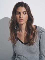 The Set Black/White/Grey/Stripe 4 Pack V-Neck Ribbed Long Sleeve T-Shirts - Image 6 of 12