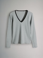 The Set Black/White/Grey/Stripe 4 Pack V-Neck Ribbed Long Sleeve T-Shirts - Image 8 of 12