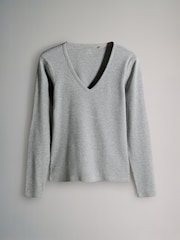 The Set Black/White/Grey/Stripe 4 Pack V-Neck Ribbed Long Sleeve T-Shirts - Image 9 of 12