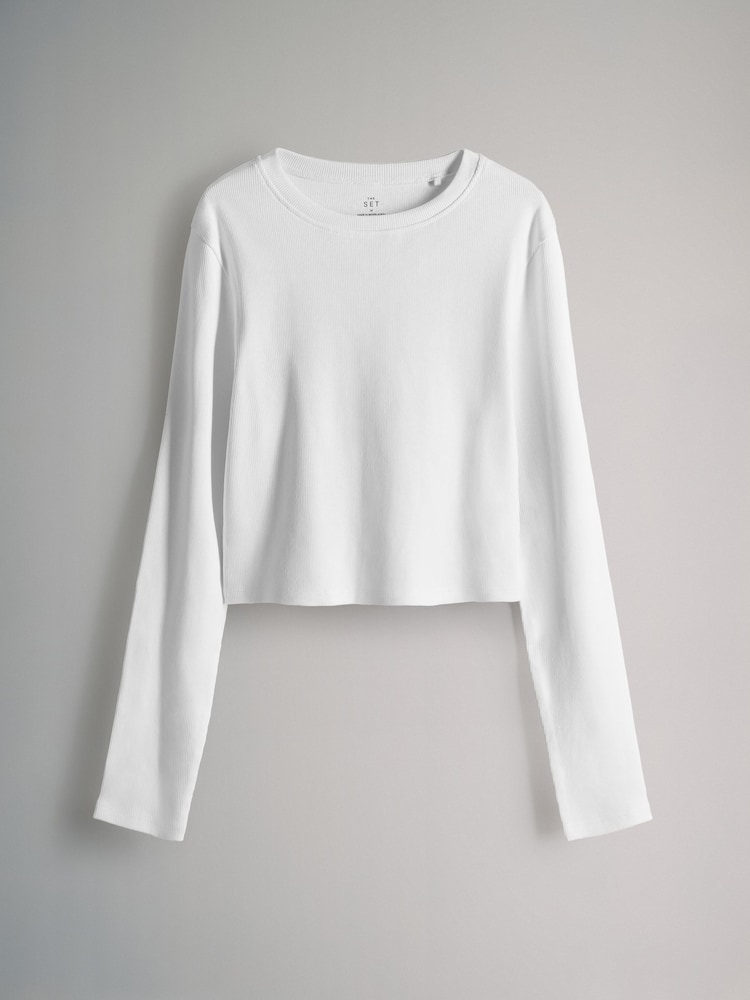 The Set Black/Grey/Khaki/White 4 Pack Long Sleeve Rib T-Shirts - Image 2 of 7