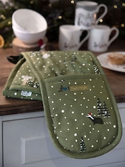 Sophie Allport Forest Green Festive Double Oven Gloves - Image 1 of 2