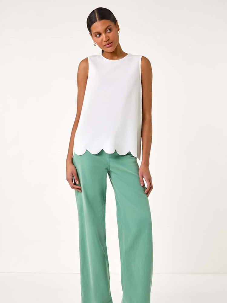 Roman White Scalloped Hem Vest Top - Image 2 of 5