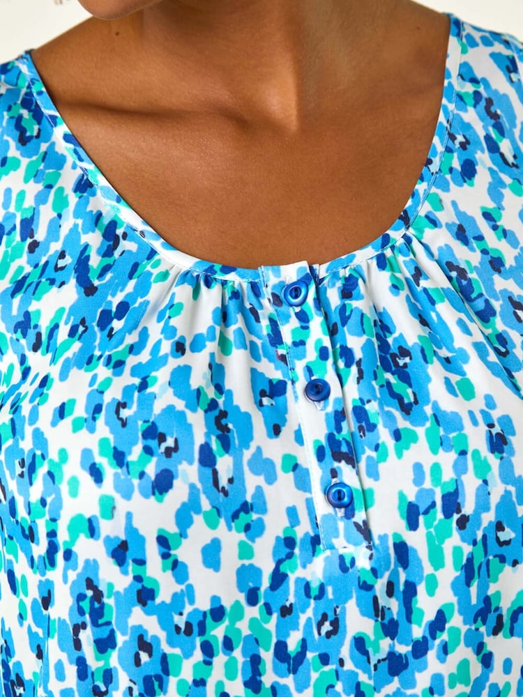 Roman Blue Abstract Spot Print Button Vest - Image 1 of 9