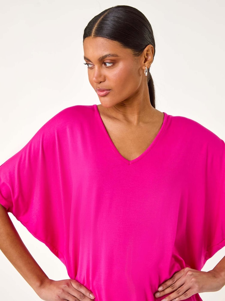 Roman Pink V-Neck Grown On Sleeve Stretch T-Shirt - Image 4 of 5