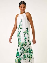 Roman Green Floral Print Halter Neck Midi Dress - Image 1 of 5