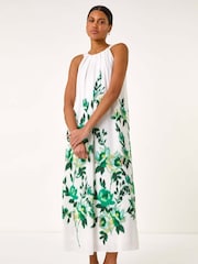 Roman Green Floral Print Halter Neck Midi Dress - Image 2 of 5