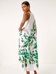 Roman Green Floral Print Halter Neck Midi Dress - Image 3 of 5