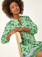 Roman Green Floral Print Border Smock Dress - Image 1 of 1