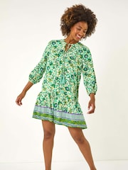 Roman Green Floral Print Border Smock Dress - Image 2 of 5