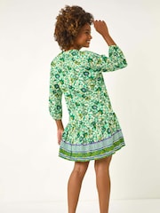 Roman Green Floral Print Border Smock Dress - Image 3 of 5