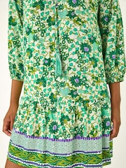 Roman Green Floral Print Border Smock Dress - Image 5 of 5