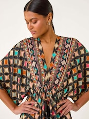 Roman Black Geo Print V-Neck Frill Maxi Dress - Image 4 of 5