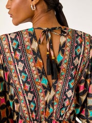 Roman Black Geo Print V-Neck Frill Maxi Dress - Image 5 of 5