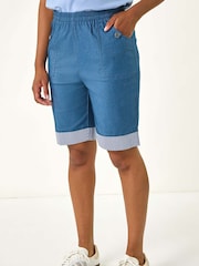 Roman Blue Bengaline Turnup Stripe Shorts - Image 4 of 5