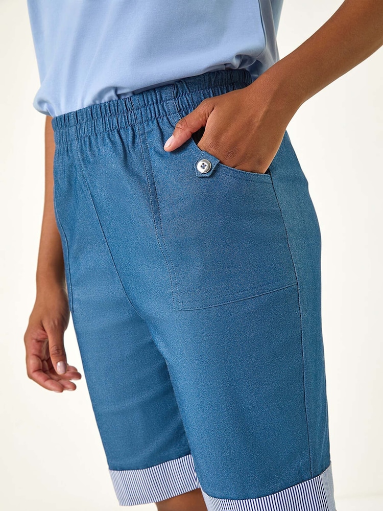 Roman Blue Bengaline Turnup Stripe Shorts - Image 5 of 5