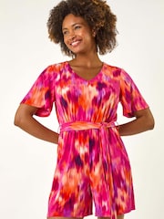 Roman Pink Abstract Belted Playsuit - Image 2 of 5