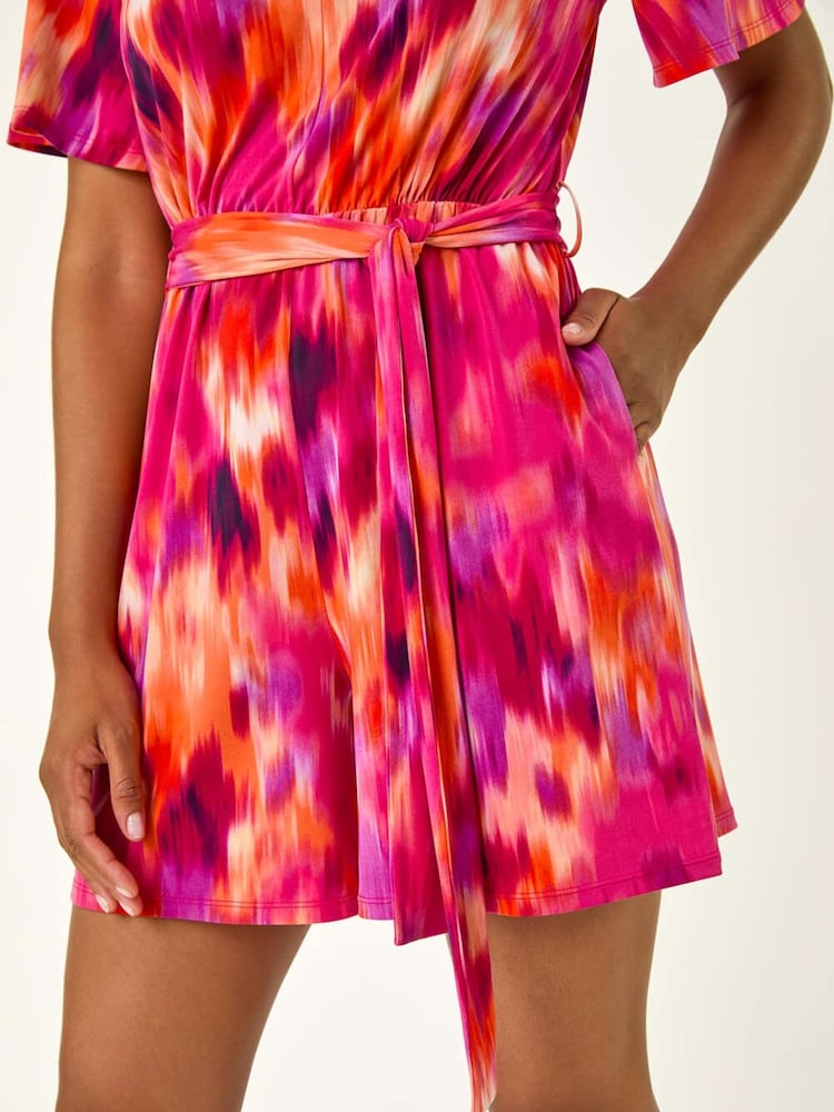 Roman Pink Abstract Belted Playsuit - Image 5 of 5