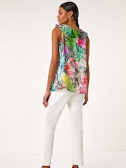 Roman Green Tropical Print Ruffle Front Vest - Image 3 of 5