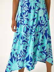 Roman Blue Floral Print Puff Stretch Maxi Dress - Image 5 of 5