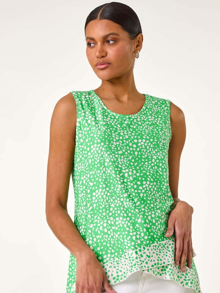 Roman Green Spot Print Asymmetric Vest Top - Image 1 of 5