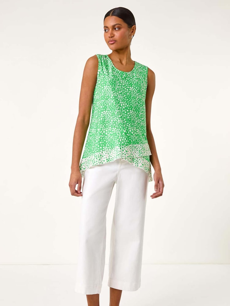Roman Green Spot Print Asymmetric Vest Top - Image 2 of 5