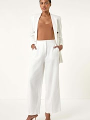 Roman White Smart Twill Wide Leg Pocket 100% Cotton Trousers - Image 2 of 5