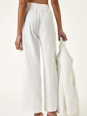 Roman White Smart Twill Wide Leg Pocket 100% Cotton Trousers - Image 3 of 5