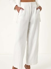 Roman White Smart Twill Wide Leg Pocket 100% Cotton Trousers - Image 4 of 5